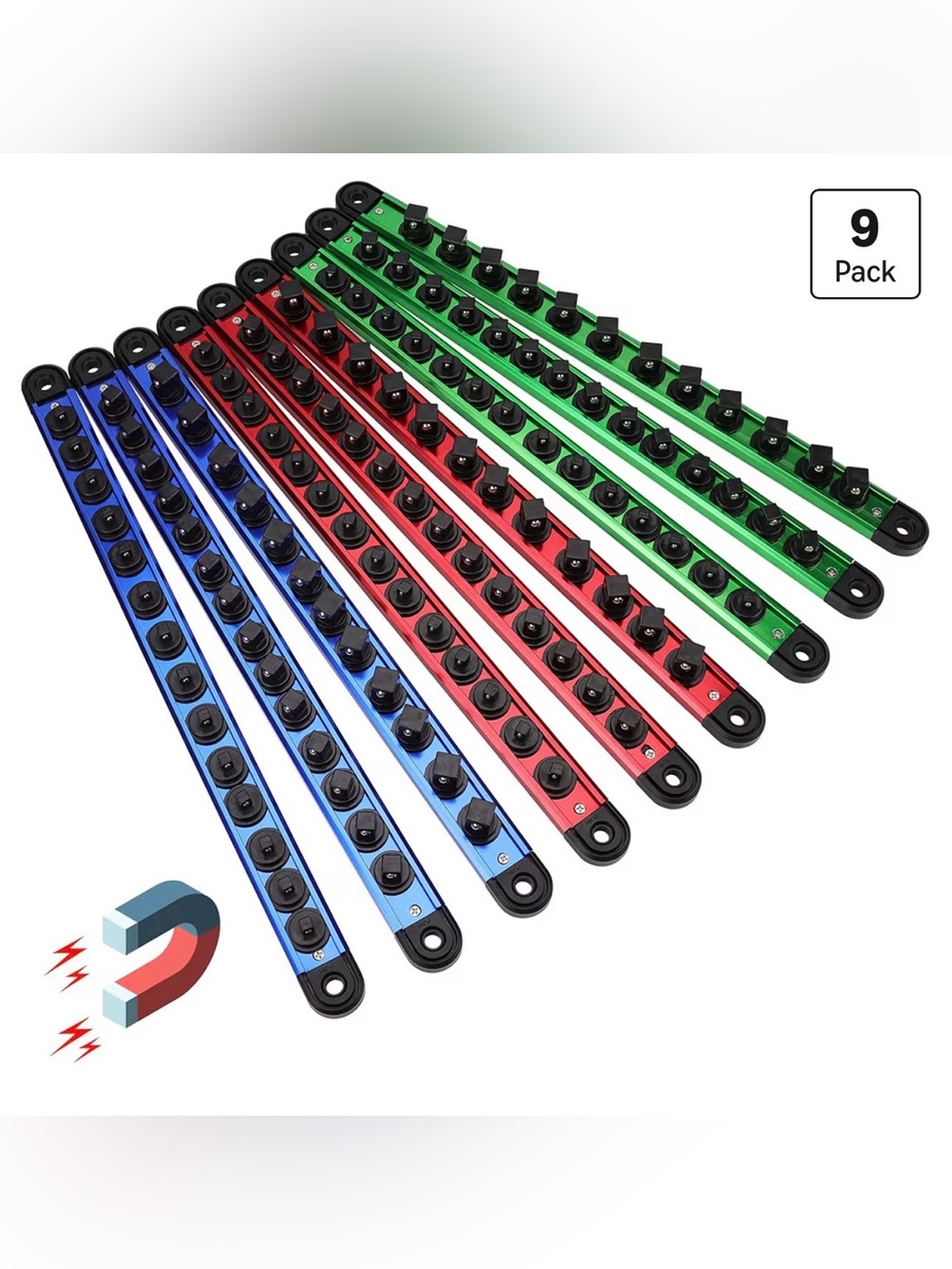 Magnetic Socket Holder Organizer Set: 9-Piece Detachable 1/4, 3/8, 1/2 Socket
